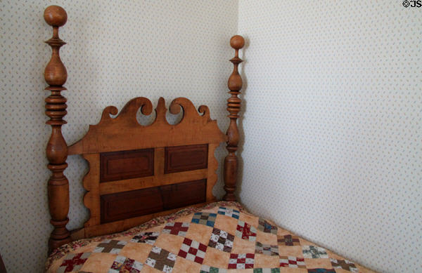 Tiger maple & cherry bedstead (c1836) in Monroe House at Oberlin Heritage Center. Oberlin, OH.