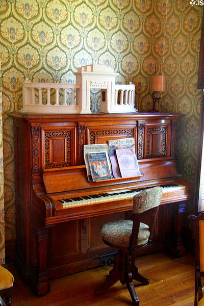 Upright piano (c1889) by Sohmer Piano Co. of New York in front parlor of Jewett House at Oberlin Heritage Center. Oberlin, OH.
