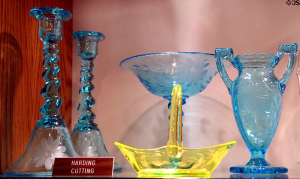 Harding Cutting glass (1920s-30s) with various cut patterns at Tiffin Glass Museum. Tiffin, OH.