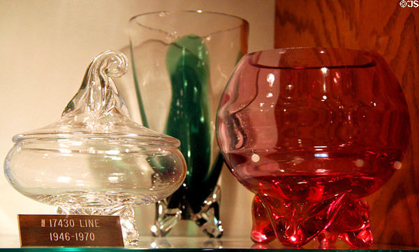 #17430 Line of glass (1946-70) at Tiffin Glass Museum. Tiffin, OH.