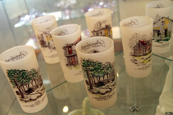 Glasses etched with Presidential Ohio birthplaces at Tiffin Glass Museum. Tiffin, OH.