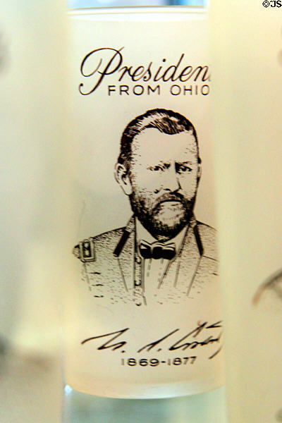 Glasses etched with Presidents U.S. Grant at Tiffin Glass Museum. Tiffin, OH.