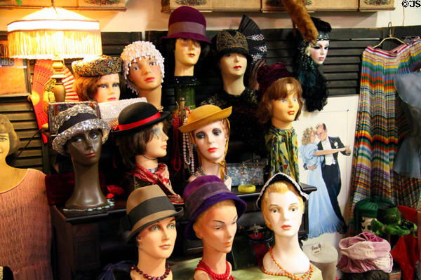 Collection of heritage women's hats at Canton Classic Car Museum. Canton, OH.