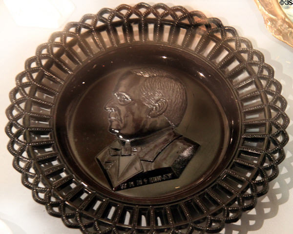 Decorative glass dish commemorating President McKinley at William McKinley Presidential Museum & Library. Canton, OH.