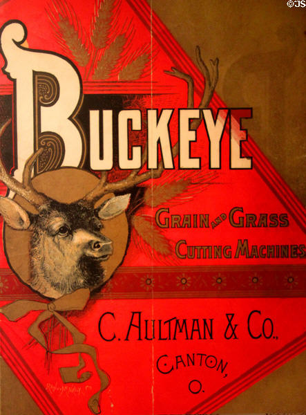 Antique advertising sign for Buckeye Grain & Grass Cutting Machines of Canton, OH at McKinley Presidential Library & Museum. Canton, OH.