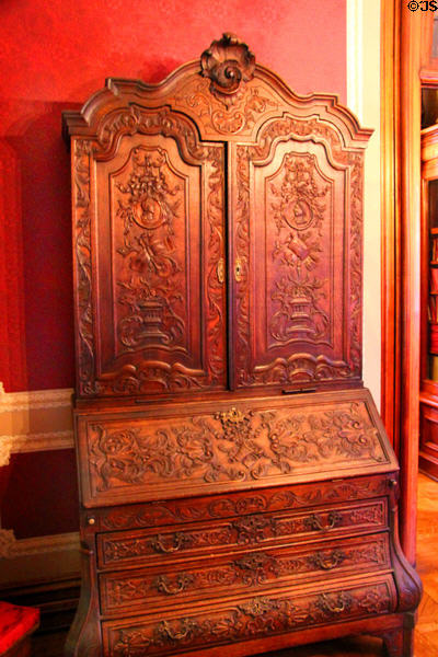 Ornately carved secretary in Dutch Renaissance style (c1864) at Hower House. Akron, OH.