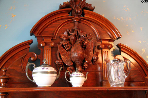 Detail of china cabinet in dining room at Col. Simon Perkins Stone Mansion. Akron, OH.