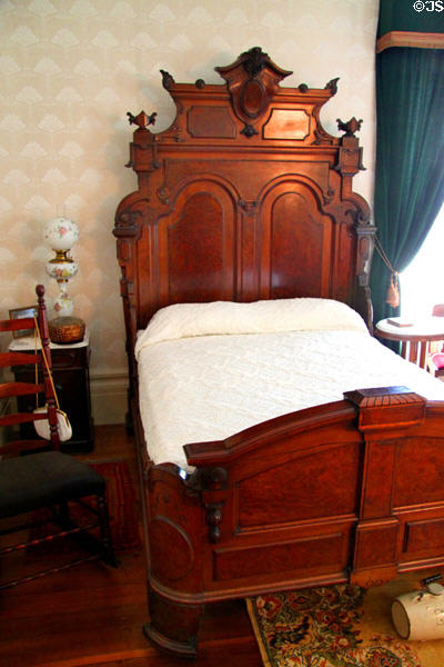 Elaborate bedstead at Col. Simon Perkins Stone Mansion. Akron, OH.