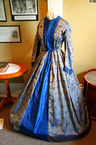 Civil War era woman's dress in Civil War collection at John Brown House. Akron, OH.