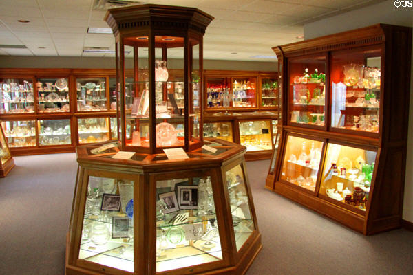 Glass collection display room at National Heisey Glass Museum. Newark, OH.