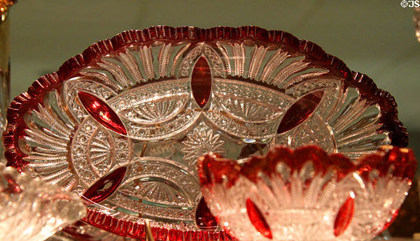Prince of Wales Plumes plate with ruby stain at National Heisey Glass Museum. Newark, OH.