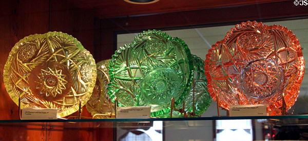 Pinwheel bowls in three colors at National Heisey Glass Museum. Newark, OH.