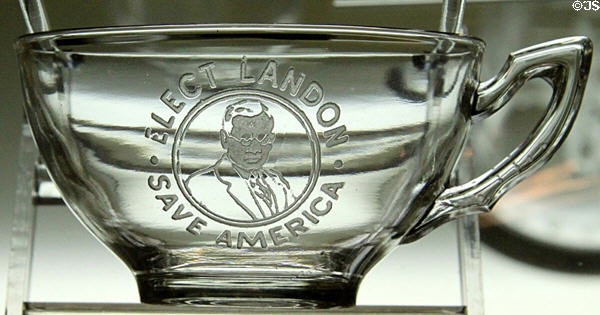 Yeoman cup with head of Alf Landon at National Heisey Glass Museum. Newark, OH.