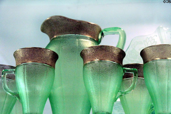 Light Emerald Cambridge pitcher & mugs (1923-40s) at National Museum of Cambridge Glass. Cambridge, OH.