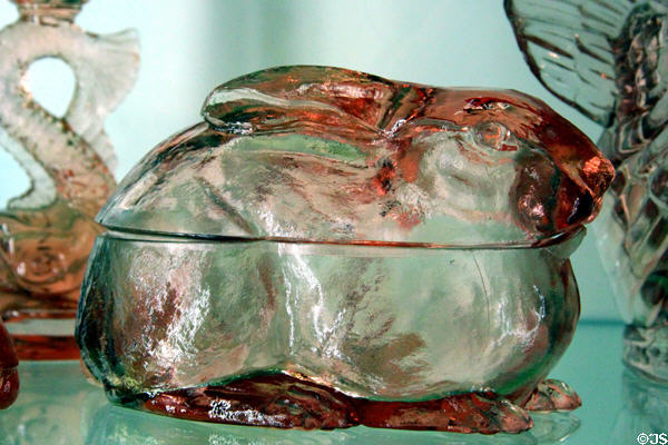 Rabbit covered dish at National Museum of Cambridge Glass. Cambridge, OH.