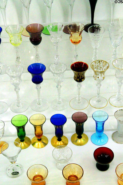 Collection of Cambridge stemmed glassware at National Museum of Cambridge Glass. Cambridge, OH.