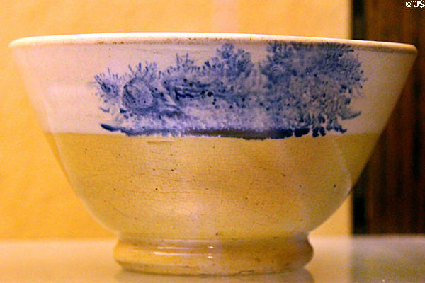 Yellow ware bowl with blue seaweed decoration (mid 19thC) from East Liverpool at Museum of Ceramics. East Liverpool, OH.