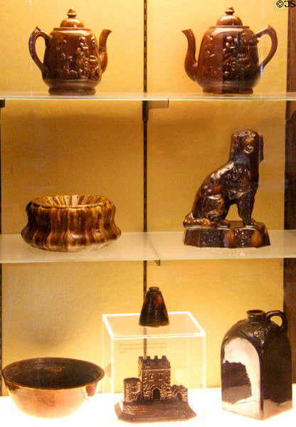Rockingham style ceramics made in East Liverpool at Museum of Ceramics. East Liverpool, OH.