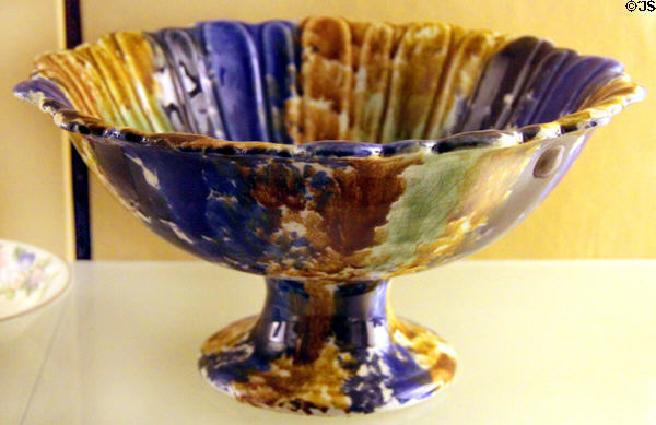 Majolica bowl (c1885) by George Morley with lead or tin glaze colors at Museum of Ceramics. East Liverpool, OH.
