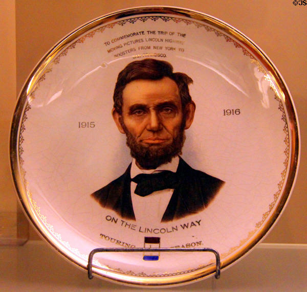 Lincoln Highway touring plate in Whiteware (1916) by D.E. McNicol Pottery Co. at Museum of Ceramics. East Liverpool, OH.
