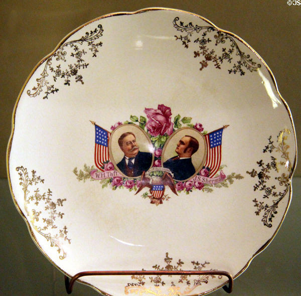 William Howard Taft - James S. Sherman campaign plate (1908) by Vodrey Pottery Co. of East Liverpool at Museum of Ceramics. East Liverpool, OH.