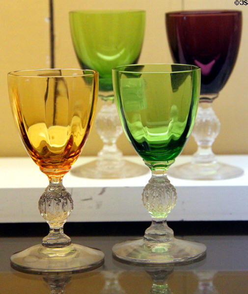 Stemmed glasses from Zanesville area at Stone Academy Museum. Zanesville, OH.