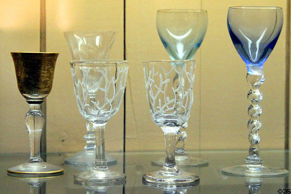 Stemmed glasses from Zanesville area at Stone Academy Museum. Zanesville, OH.