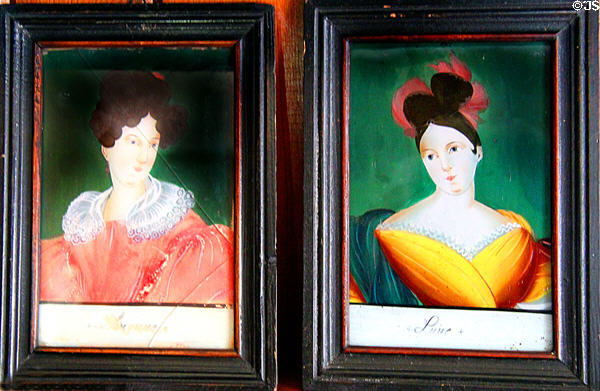 Reverse glass painting of two young women at Mathews House Museum. Zanesville, OH.