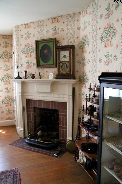 Fireplace with mantle clock at Mathews House Museum. Zanesville, OH.