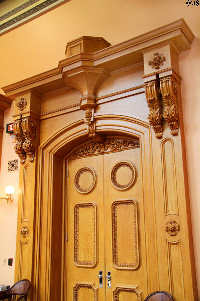Carved doors in Senate chamber at Ohio State Capitol. Columbus, OH.