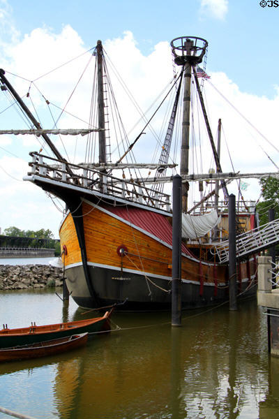 Replica of Christopher Columbus' ship Santa Maria docked on Scioto River. Columbus, OH.
