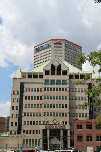 AEP building over Columbus Police Headquarters. Columbus, OH.