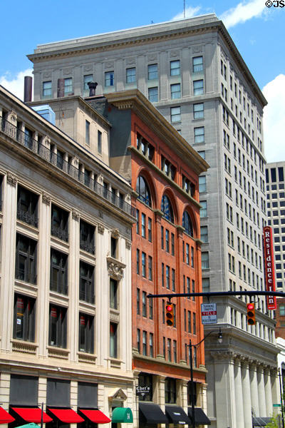Former Columbus Dispatch printing plant (1910)(14 E. Gay St.); Ruggery Building (1895) (20-24 E. Gay St.) (8 floors); & Former Buckeye Federal Building (now Residence Inn) (1927) (36 E. Gay St.) (15 floors) by Hopkins & Dentz. Columbus, OH.