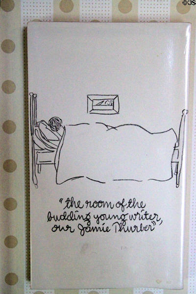 Budding young writer Thurber drawn plaque marking his bedroom at The James Thurber House. Columbus, OH.