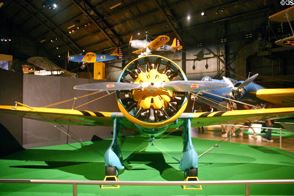 Nose view of Boeing P-26A (Peashooter) (1932) replica fighter at National Museum of USAF. Dayton, OH.