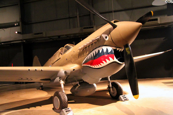 Curtiss P-40E Warhawk (1942) fighter used by Flying Tigers in China at National Museum of USAF. Dayton, OH.