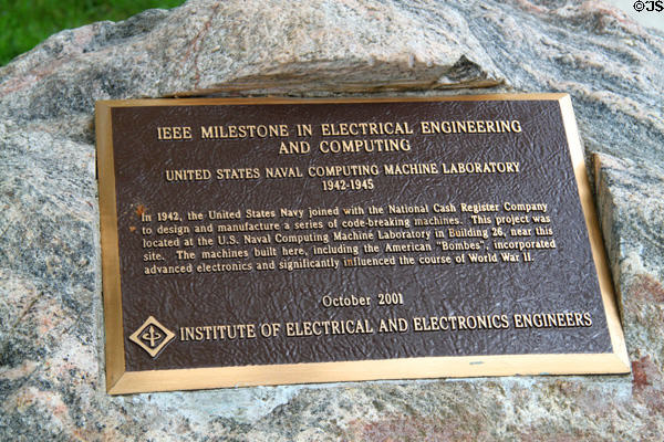 IEEE plaque marking U.S. Naval Computing Machine Laboratory (1942-45) at Carillon Historical Park. Dayton, OH.