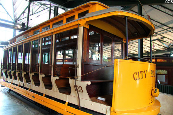 Open-sided City Railway trolley 123 at Carillon Historical Park. Dayton, OH.