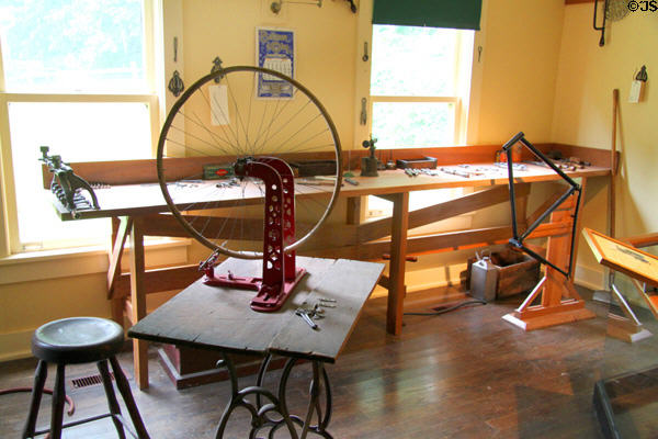 Recreated Wright Cycle shop bicycle workshop at Wright Brothers Aviation Center. Dayton, OH.