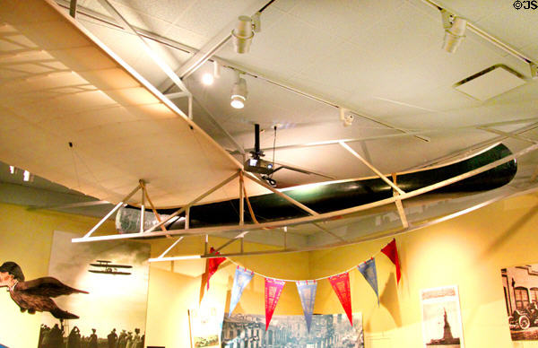Wright's concept of first air boat with canoe to keep plane afloat at Wright Brothers Aviation Center. Dayton, OH.