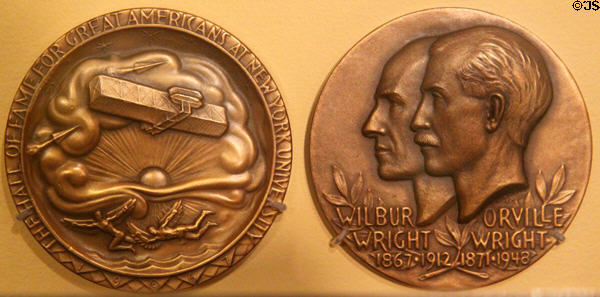 Wright Bros. medal (1967) by Hall of Fame for Great American's at New York University issued at Wright Brothers Aviation Center. Dayton, OH.