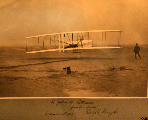 Photo of Wright's flying inscribed (1919) to John H. Patterson from his friend Orville Wright. Dayton, OH.