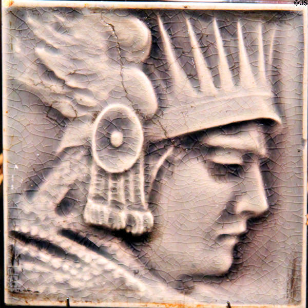 Art tile with Indian face at Johnston Farm Museum. Piqua, OH.