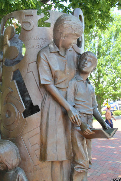 Sculpture of Education (2001) by George Danhires at Shelby County Courthouse. Sidney, OH.