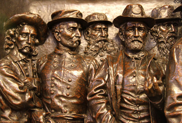 Relief of Generals George A. Custer, Philip H. Sheridan, George Crook, Ulysses S. Grant, John A. Rawlins in Soldiers' & Sailors' Monument. Cleveland, OH.