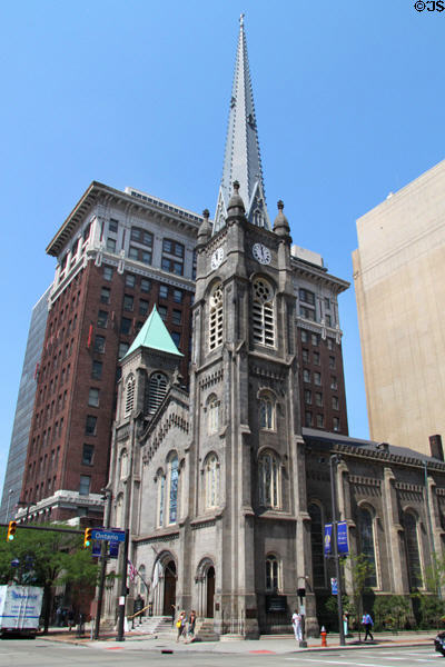 Old Stone Church (1855, rebuilt after fire 1884) (91 Public Square). Cleveland, OH. Style: Romanesque Revival. Architect: Charles Schweinfurth. On National Register.