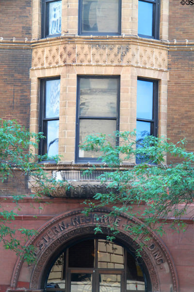 Bay window & entrance arch details of Burnham's Western Reserve Building (1892). Cleveland, OH.