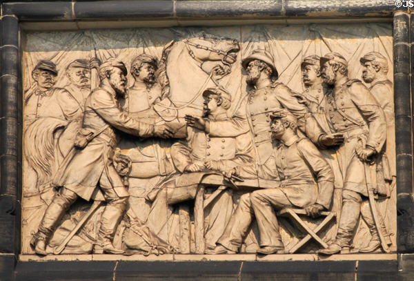 Garfield, Union Major General, relief (1890) by Caspar Buberl on President James A. Garfield Monument. Cleveland, OH.