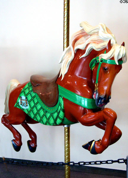 Carousel horse with green fittings (1909) by Philadelphia Toboggan Co. at Cleveland History Center. Cleveland, OH.