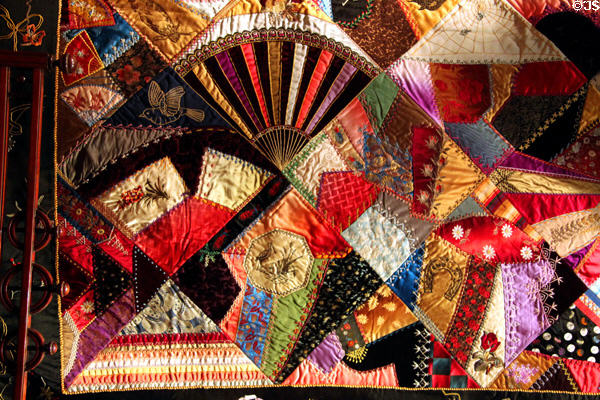 Crazy quilt detail (1883-92) from Ohio at Cleveland History Center. Cleveland, OH.